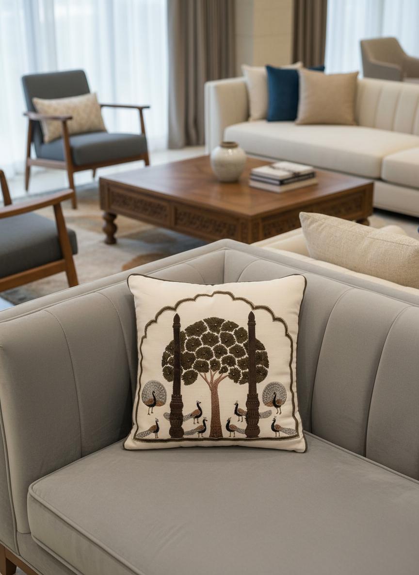 Decorative Cushion Cover 16x16 with Elegant Embroidery