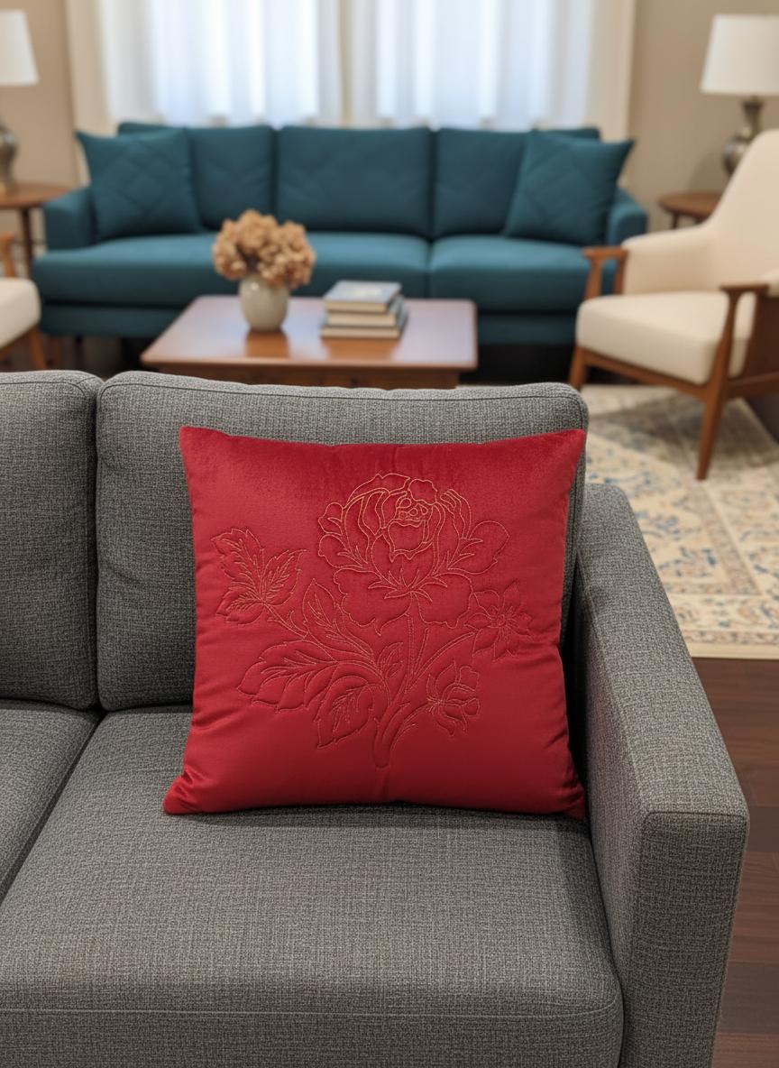 Embroidered Red Cushion Cover 20" x 20"