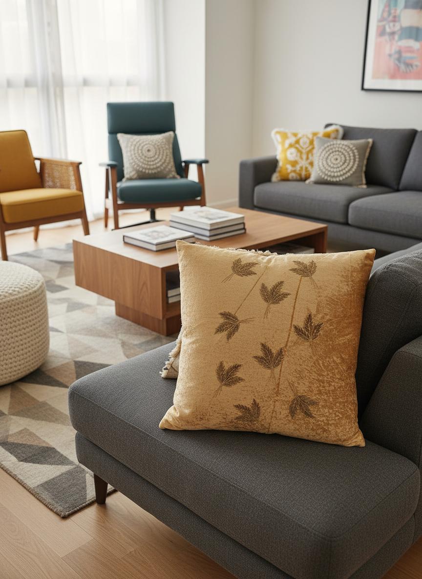 Elegant 24x24 Cushion Cover with Leaf Design