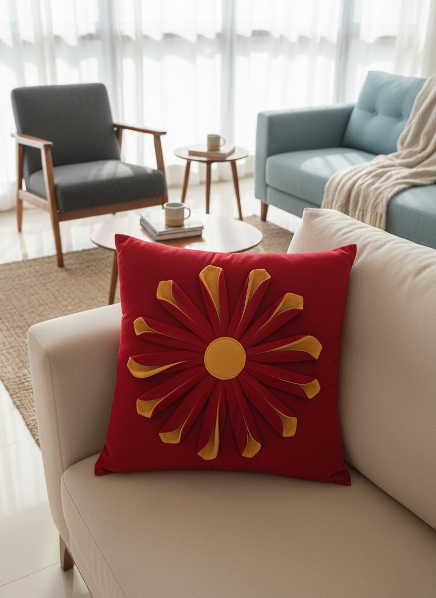 Vibrant Floral Design Cushion Cover - 16x16 Inches