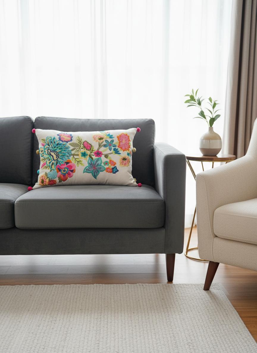 Vibrant Floral Cushion Cover 12x18