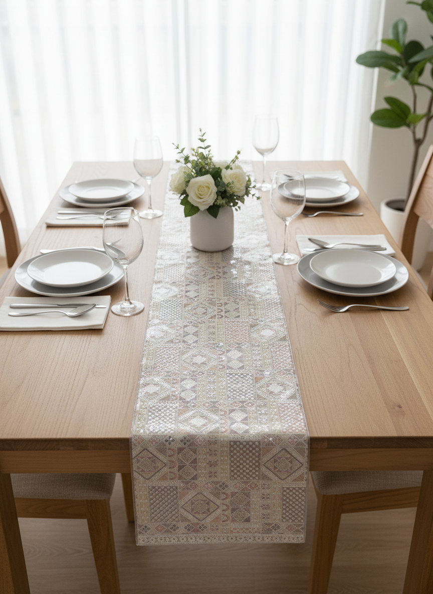 Elegant PVC Table Runner with Intricate Design