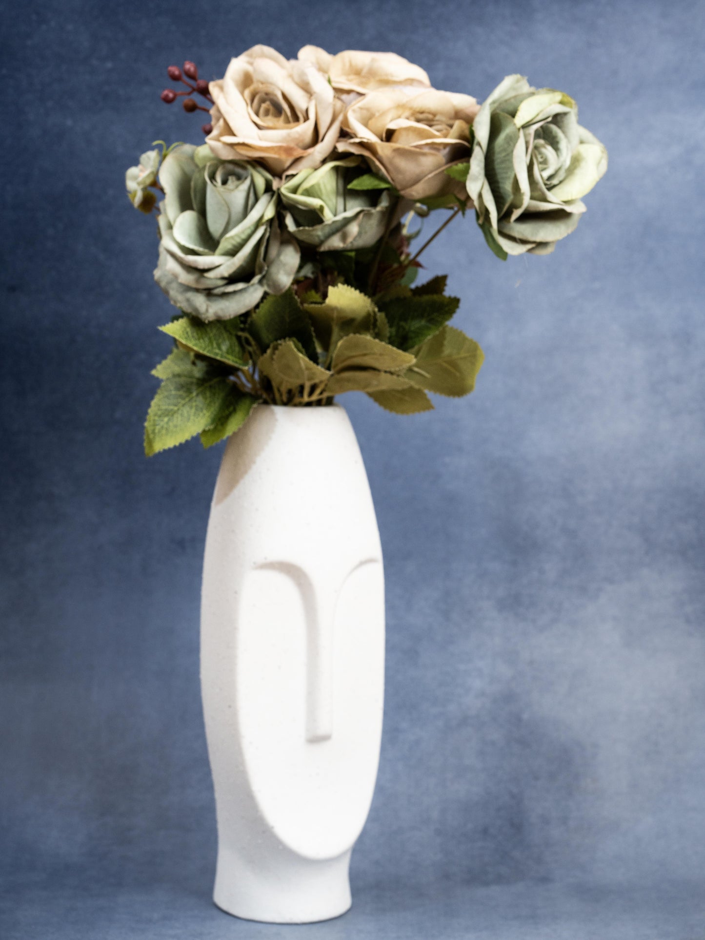 Contemporary Face Vase with Artificial Flowers