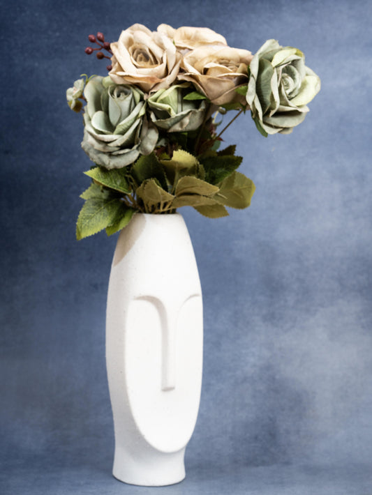 Contemporary Face Vase with Artificial Flowers