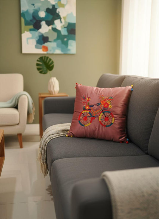 Decorative Bicycle Pattern Cushion Cover - 20" x 20"