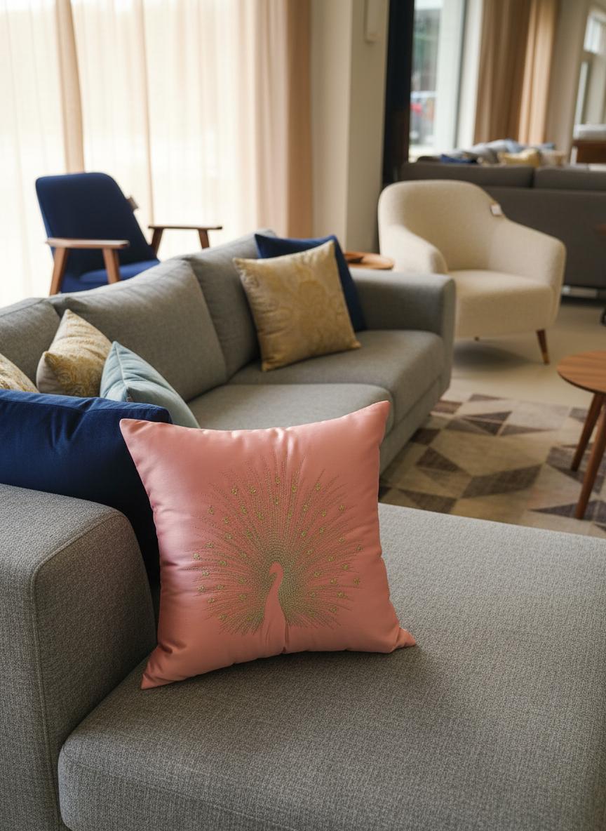 Elegant 12x12 Cushion Cover - Peacock Design