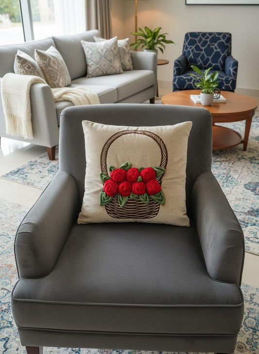 Embroidered Floral Cushion Cover 16"x16"