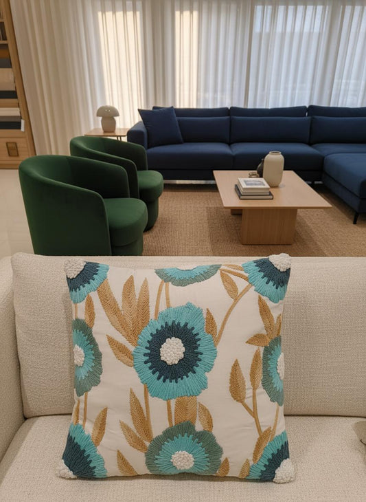 Floral Embroidered Cushion Cover 16x16