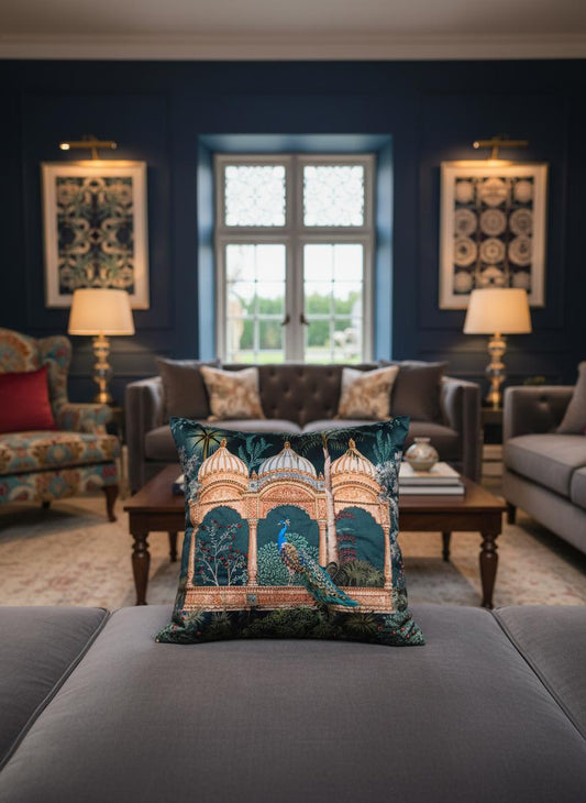 Elegant 18x18 Cushion Cover with Peacock Design