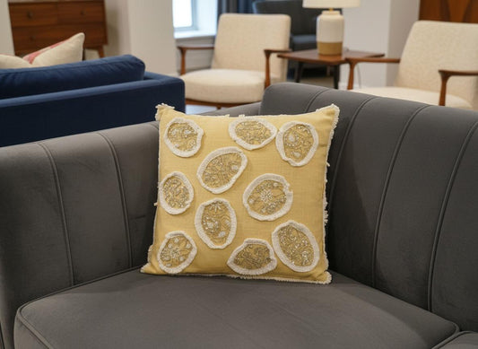 Embroidered Yellow Cushion Cover 18x18
