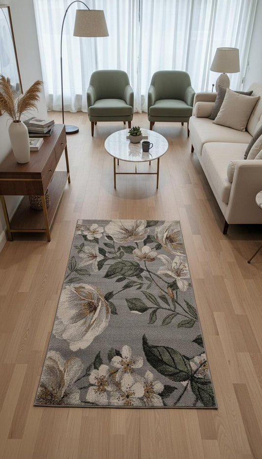 Elegant Floral Carpet Runner - Soft Weave Design 80cm x 150cm