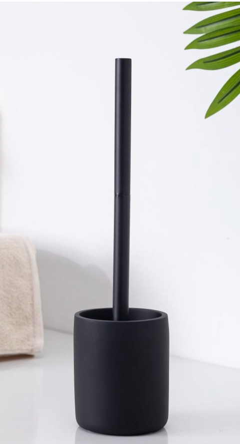 Sleek Modern Black Toilet Brush & Holder