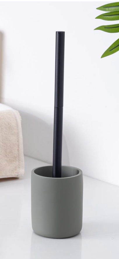 Sleek Modern Black Toilet Brush & Holder