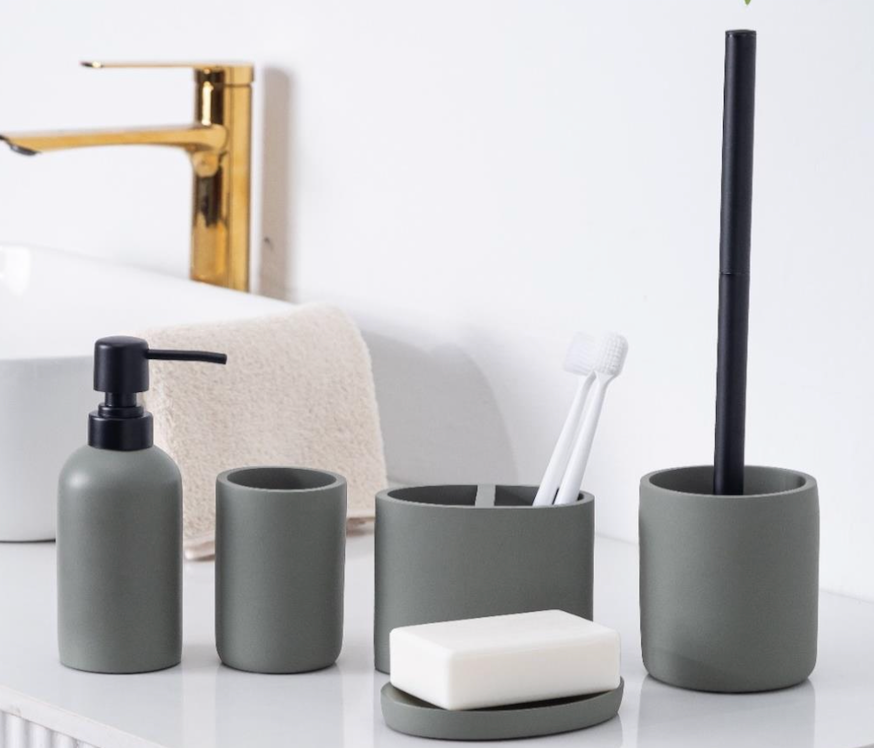 Stylish Gray Bathroom Accessory Set
