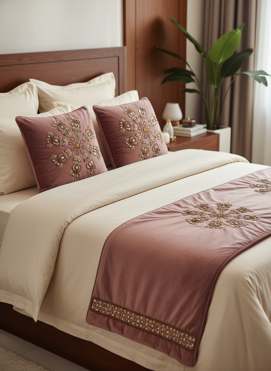 Elegant Embroidered Bed Runner Set