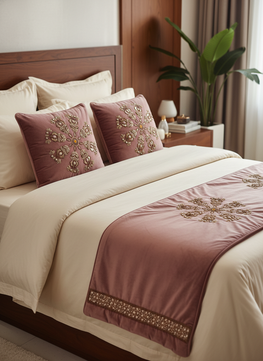 Elegant Embroidered Bed Runner Set