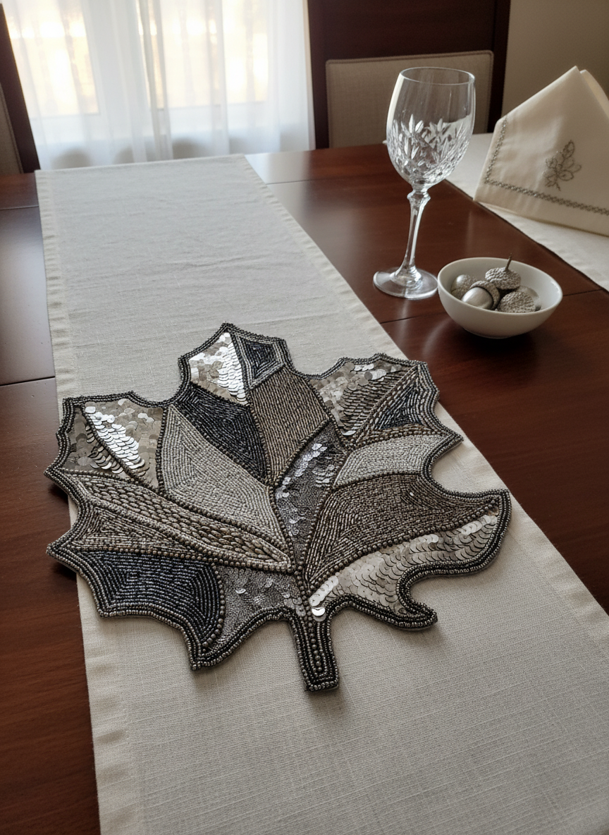 Elegant Leaf-Shaped Table Mat 14"x36"