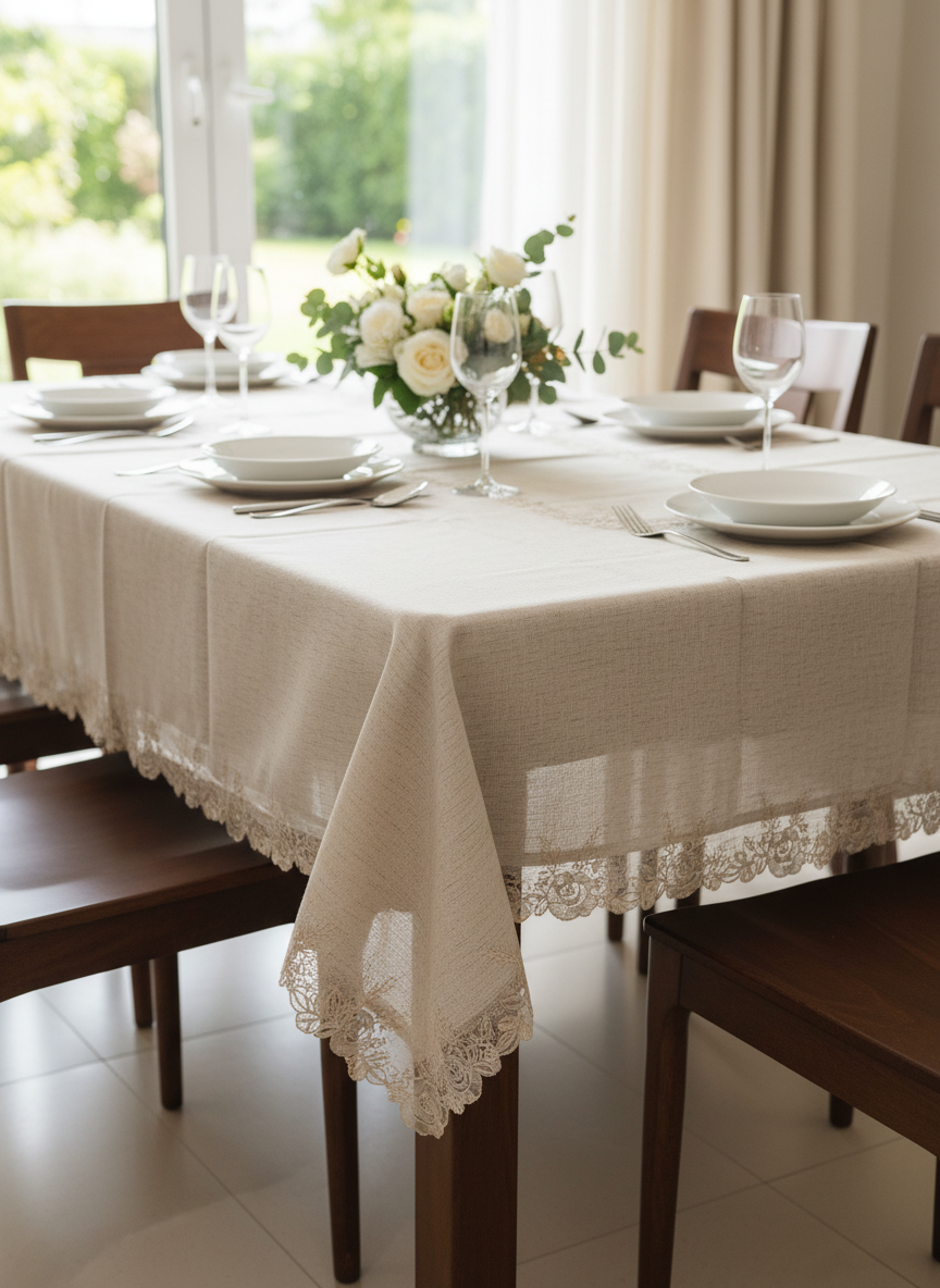 Elegant Table Cloth with Lace Trim