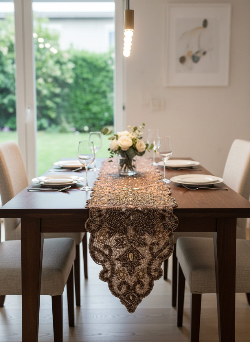 Elegant Beaded Table Runner for Stylish Dining