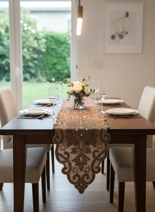 Elegant Beaded Table Runner for Stylish Dining