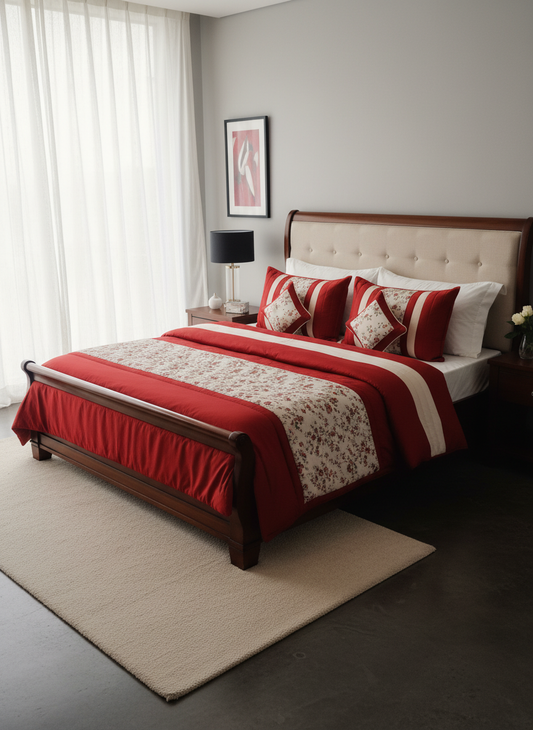 Elegant Red Floral Wedding Bedding Set